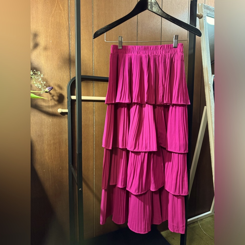 Hot Pink Magenta Ruffled Layered Long Skirt